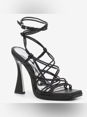 Jennifer Lopez Black Tanin Ankle-Wrap High Heel Sandal